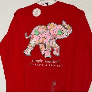 SIMPLY SOUTHERN Conserve & Protect Elephant Christmas Long Sleeve Red Tshirt Med